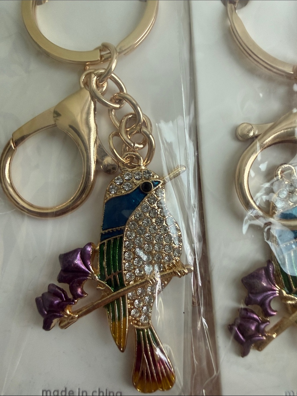4 for $10 Gold Plated Multicolor Bird Keychain with Crystal Accents NWT